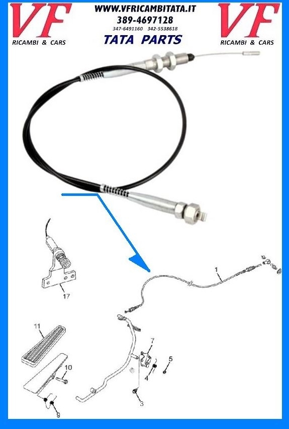 SAFARI - TELCOLINE - XENON : PEDALE ACCELLERATORE MECCANICO - CAVO ACCELLERATORE - COD-J0035-REV