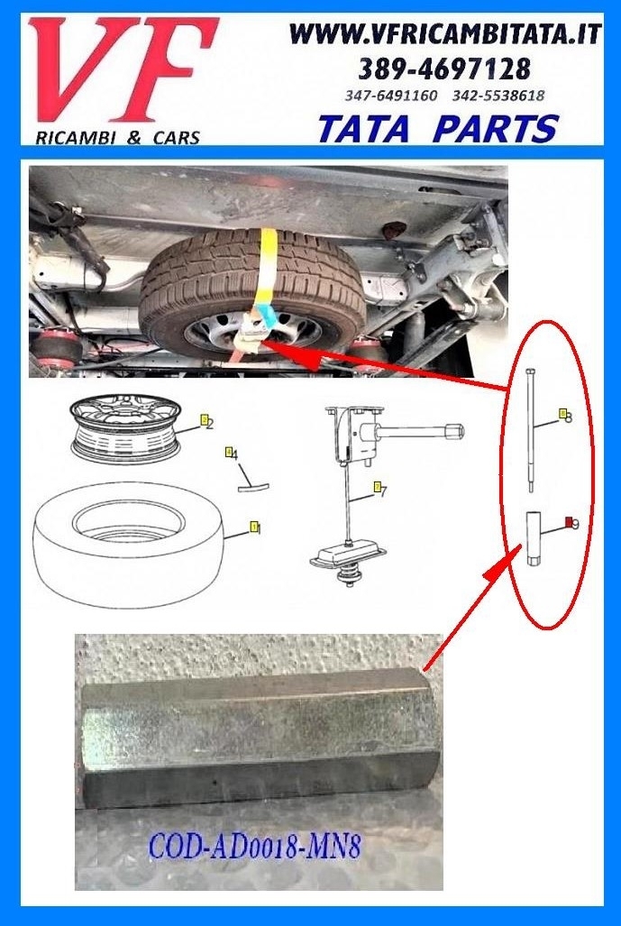 SAFARI - TELCOLINE - XENON : RUOTA DI SCORTA - PERNO DI FISSAGGIO INFERIORE - COD-AD0018-MN8