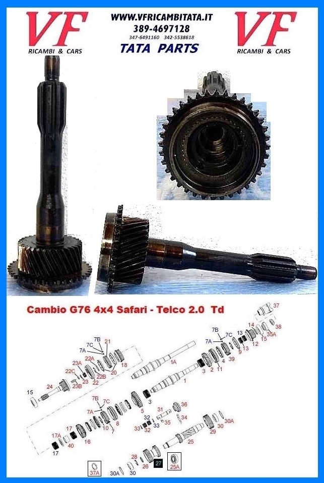 SAFARI - TELCOLINE - XENON : PARTS CAMBIO - 2.0 TD - ALBERO PRIMARIO a 10 o 23 CAVE - COD-R0093-11B