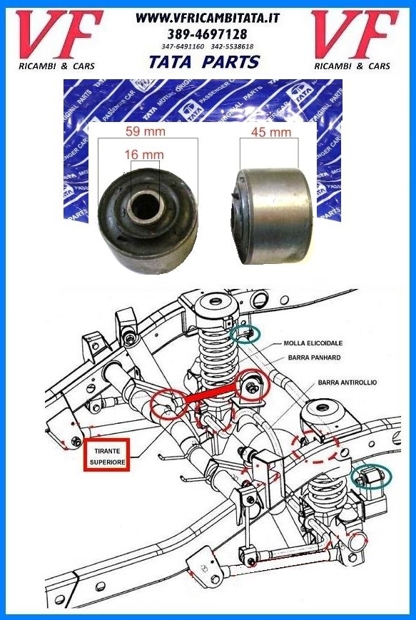 SAFARI - TELCOLINE - XENON : TIRANTE CORTO SUPERIORE - SILENT BLOCK - COD-T0023-15D