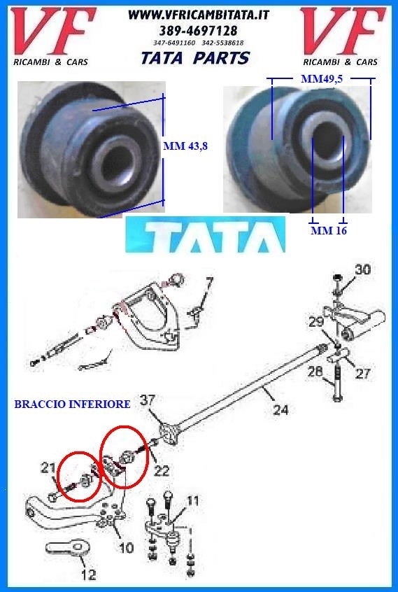 SAFARI - TELCOLINE - XENON : BRACCIO SOSPENSIONE INFERIORE - SILENT BLOCK - COD-Q0013-TRV11 COD-P0011-15C