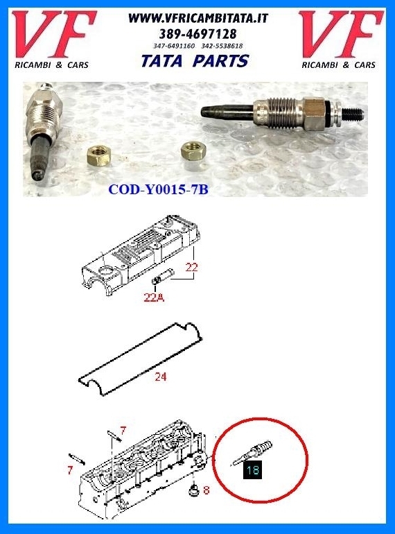 SAFARI - TELCOLINE - XENON : CANDELETTA PRERISCALDAMENTO 2.0 TD - COD-Y0015-7B COD-P0003-7B