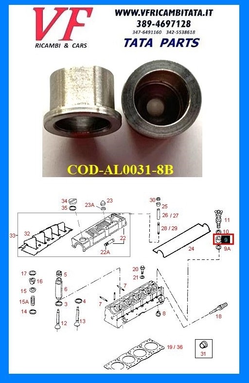 SAFARI - TELCOLINE - XENON : TESTATA 2.0 TD - PRECAMERA COMBUSTIONE - COD-AL0031-8B