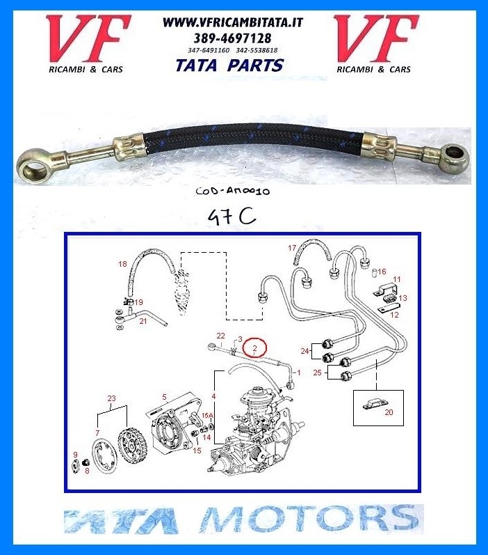 SAFARI - TELCOLINE - XENON : POMPA GASOLIO 2.0 TD - TUBO DA FILTRO - COD-AM0010-47C