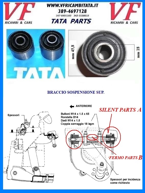 SAFARI - TELCOLINE - XENON : BRACCIO SOSPENSIONE SUPERIORE - SILENT BLOCK - REGISTRI -  COD-S0077-TRV11