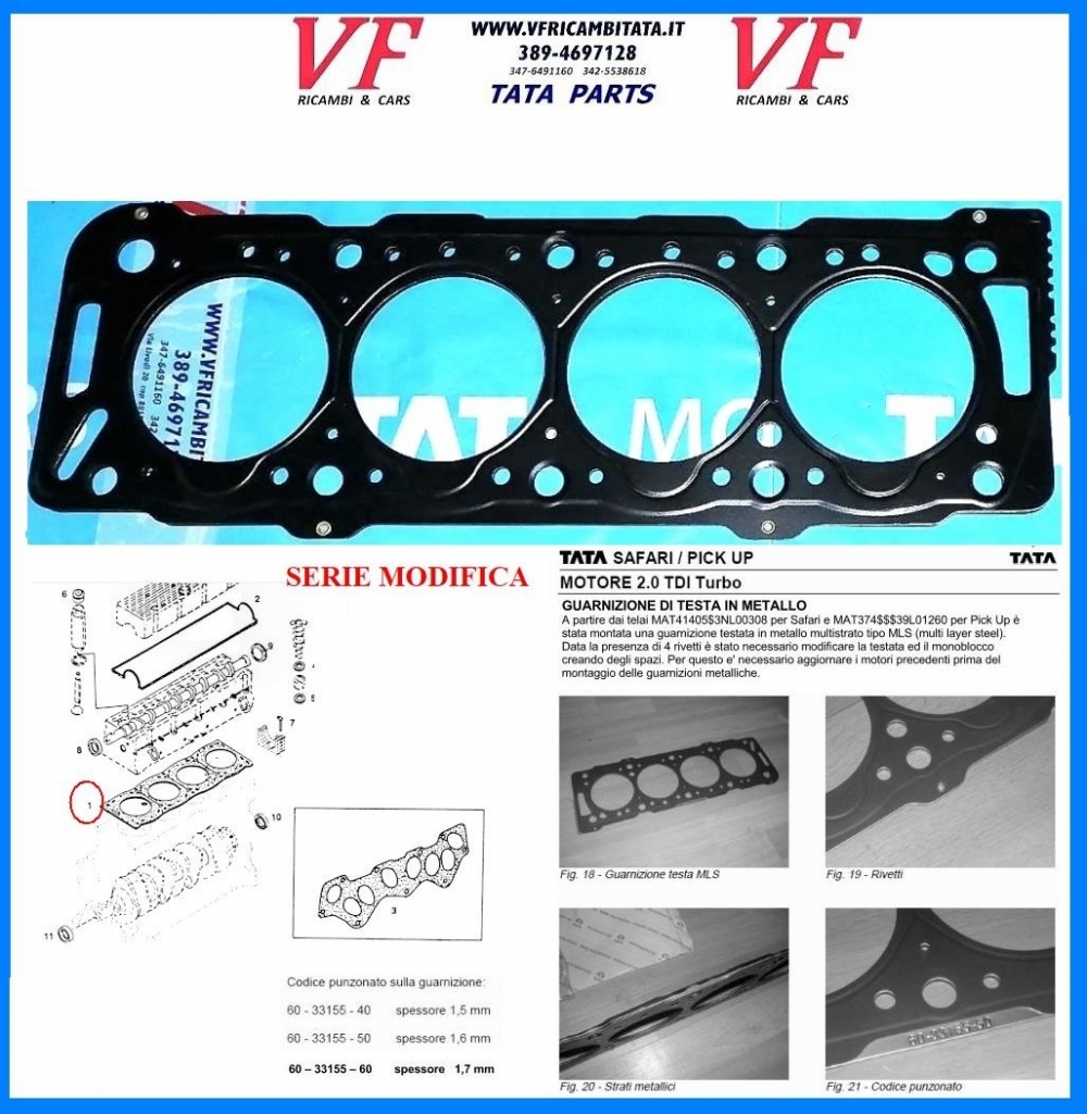 SAFARI - TELCOLINE - XENON : B - GUARNIZIONE TESTATA 2.0 TD MLS - COD-A0076-9E