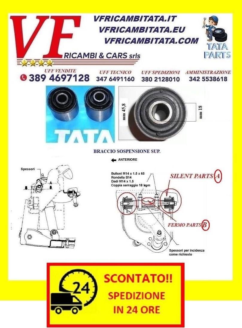 SAFARI - TELCOLINE - XENON : BRACCIO SOSPENSIONE SUPERIORE - SILENT BLOCK - REGISTRI -  COD-S0077-TRV11 - PRODOTTO CON SPEDIZIONE 24 ORE