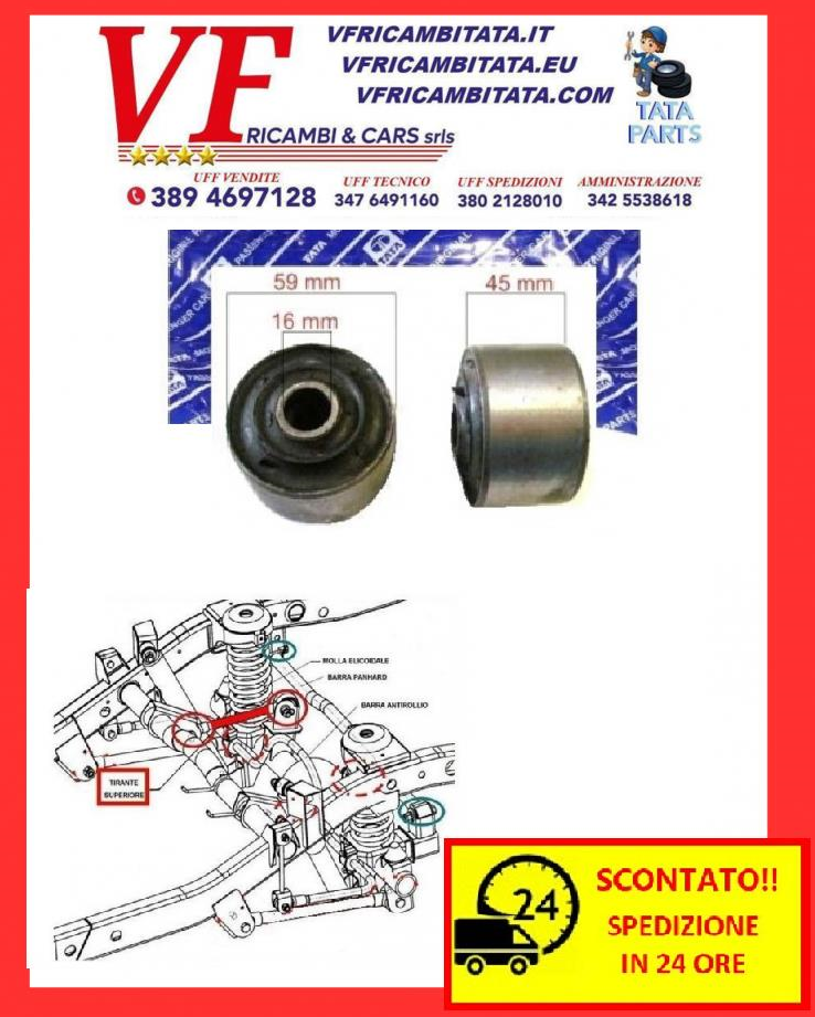 SAFARI - TELCOLINE - XENON : TIRANTE CORTO SUPERIORE - SILENT BLOCK - COD-T0023-83C-TRV10 - RICAMBIO CON SPEDIZIONE IN 24 ORE