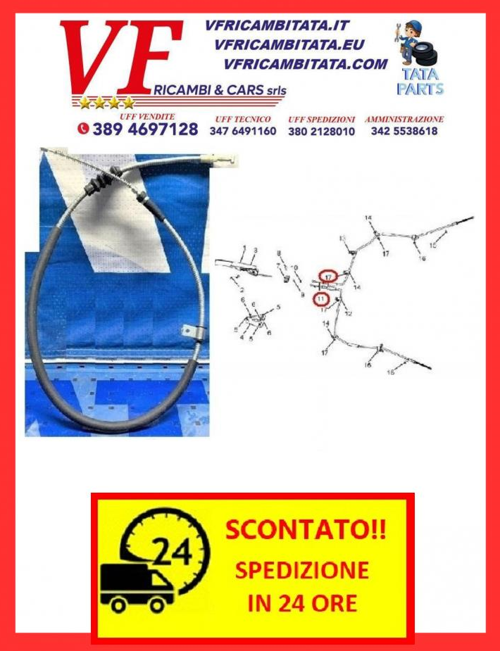INDICA - INDIGO : FRENO A MANO - CAVO LATERALE - COD-A0020-21A - RICAMBIO IN OFFERTA CON SPEDIZIONE IN 24 ORE