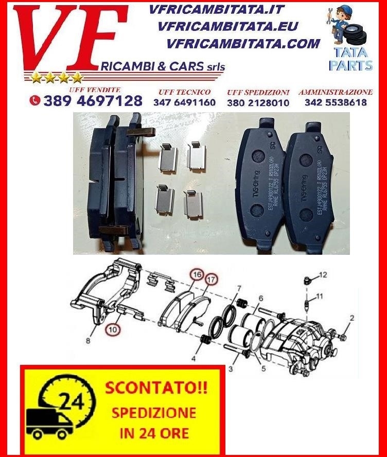 TATA ARIA : KIT 4 PASTIGLIE FRENI ANTERIORE - COD-F0003-21C-TRV55