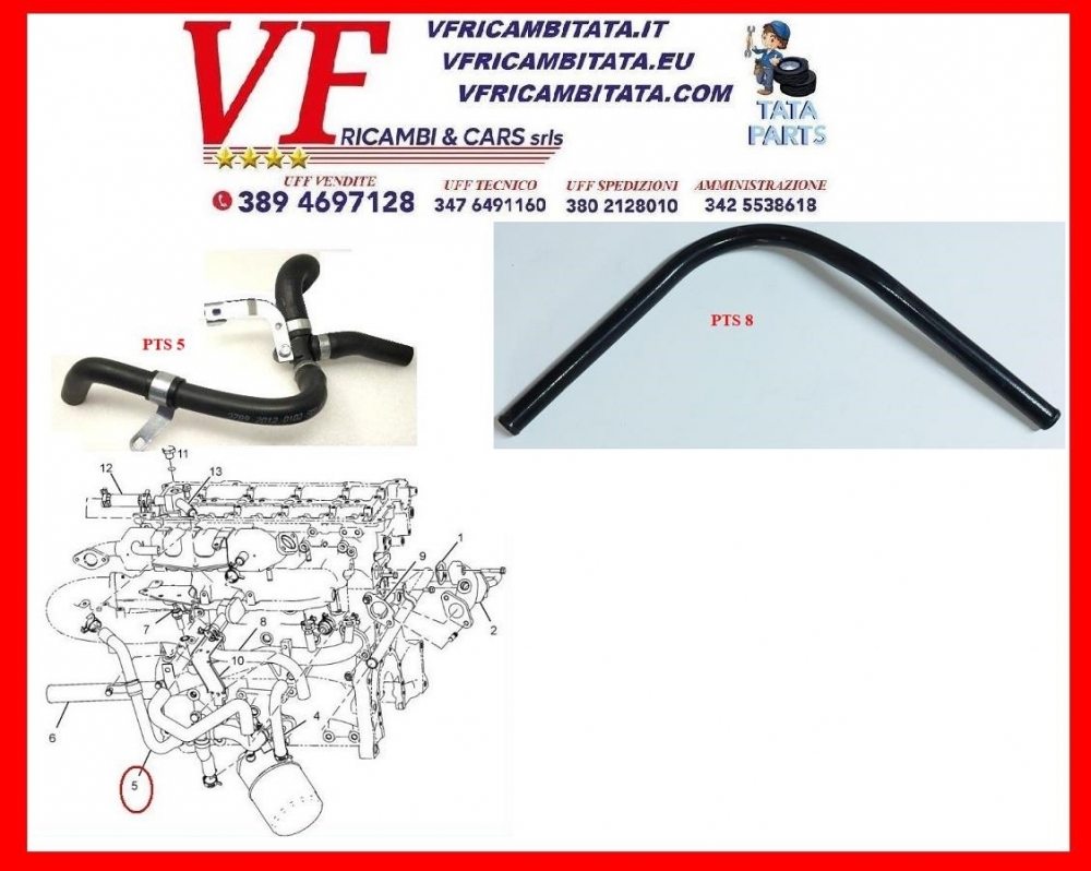 SAFARI - TELCOLINE - XENON :  MANICOTTI RICIRCOLO RAFFREDDAMENTO - KIT 2.2. DICOR - COD-VSF0052-REV
