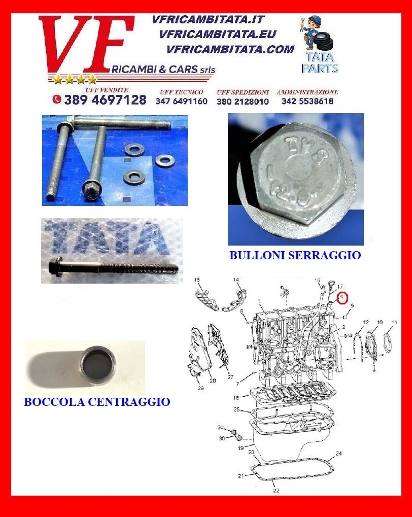 SAFARI - TELCOLINE - XENON : TESTATA 2.2 DICOR - KIT BULLONI SERRAGGIO - BOCCOLE CENTRAGGIO - COD-A0072-TRV18 COD-AB0015-MH7