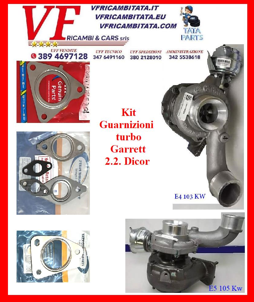 SAFARI - TELCOLINE - XENON : TURBO 2.2 DICOR GARRETT - KIT GUARNIZIONI - COD-BH0011