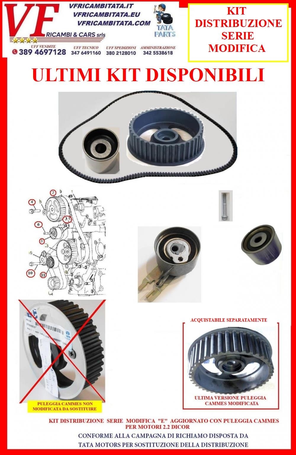 SAFARI - TELCOLINE - XENON : 1 - DISTRIBUZIONE 2.2 DICOR - KIT SERIE MODIFICA CINGHIA E CUSCINETTI (TIPO E - A o B) - COD-I0055-KIT