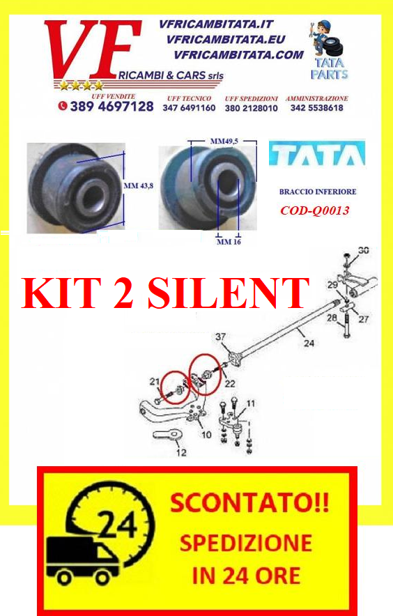 SAFARI - TELCOLINE - XENON : BRACCIO SOSPENSIONE INFERIORE - SILENT BLOCK - COD-Q0013-TRV11 - COD-P0011-15C