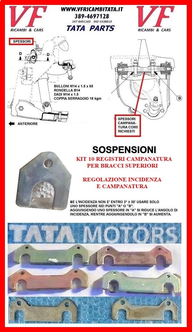 SAFARI - TELCOLINE - XENON : BRACCIO SOSPENSIONE SUPERIORE - KIT REGISTRI E SPESSORI CAMPANATURA  - COD-T0019-8D
