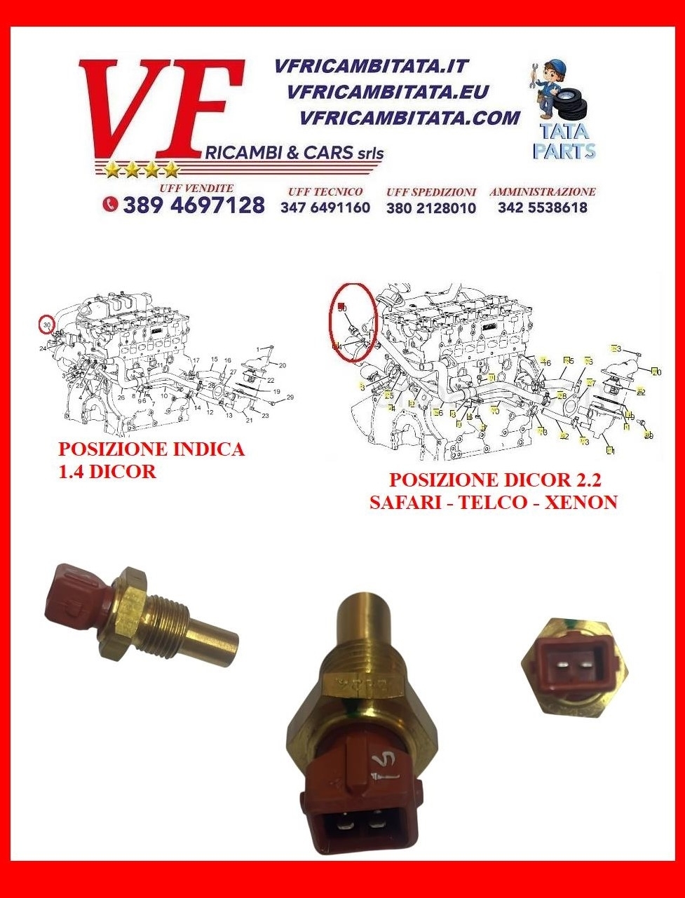 SAFARI - TELCOLINE - XENON : SENSORE TEMPERATURA 2 PIN RADIATORE MARRONE - COD-E0031-TRV3